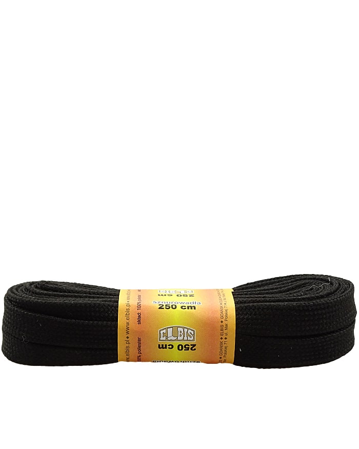Czarne, poliestrowe sznurówki do rolek, łyżew hokejowych, 250 cm
